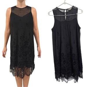 Ethereal Paper Crane Black Floral Velvet Burnout Lace Hem Shift Dress Small Goth
